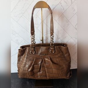 Coach Embossed Croc Leather Tote Bag NEH11‑1681 – Brown with Chain Handles